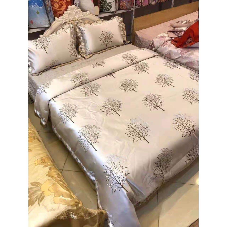 Bộ chăn ga gối chất liệu gấm lụa 5 món