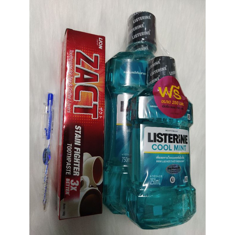 2 chai súc miệng Listerine (750+250)ml và KĐR Zact nhập khẩu Thái Lan