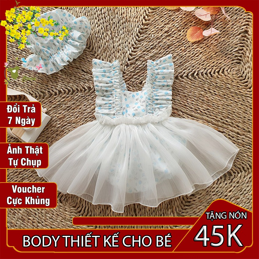 Body cho bé gái sơ sinh đến 1 tuổi màu xanh hoa nhí, vải sợi dệt thoáng mát, an toàn - Quần áo trẻ em thiết kế cao cấp