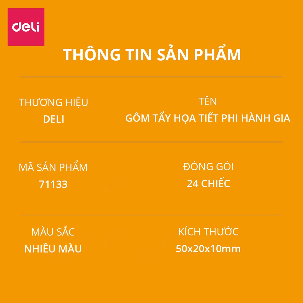 Gôm tẩy họa tiết phi hành gia Deli - Mềm dẻo, chắc chắn và hạn chế để lại vụn tẩy - 2 màu - 71133