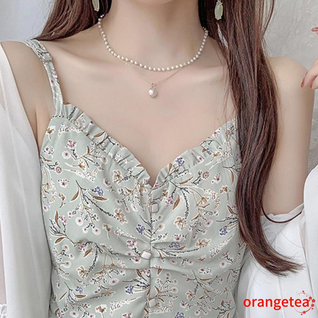 Vòng cổ hợp kim hai lớp đính ngọc trai nhân tạo thời trang