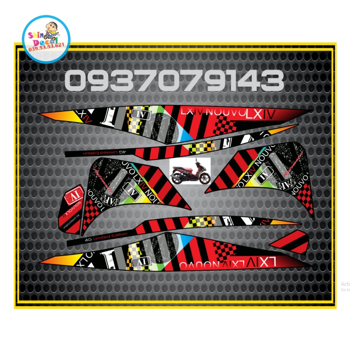 TEM XE NOUVO LX HOA VĂN ZIN ĐỎ ĐEN -- SHIN DECAL 2