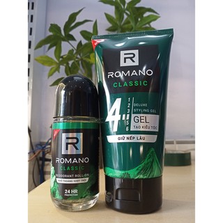Combo Gel tạo kiểu tóc Romano Classic 150g + Lăn khử mùi Romano Classic 50ml