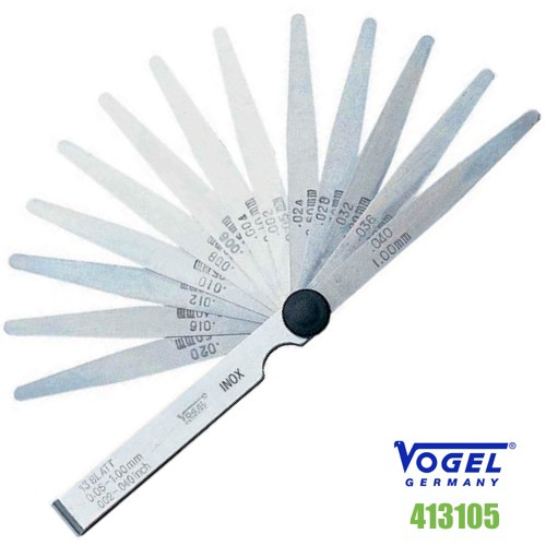 413105 Thước căn lá INOX 13 lá, đo khe hở 0.05-1.0 mm, Feeler gauge. Vogel Germany.