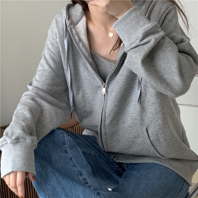 SUXI Áo Khoác Thể Thao Tay Dài Dáng Rộng Phối Khóa Kéo Phong Cách Hàn Quốc Thời Trang Cá Tính Cho Nữ