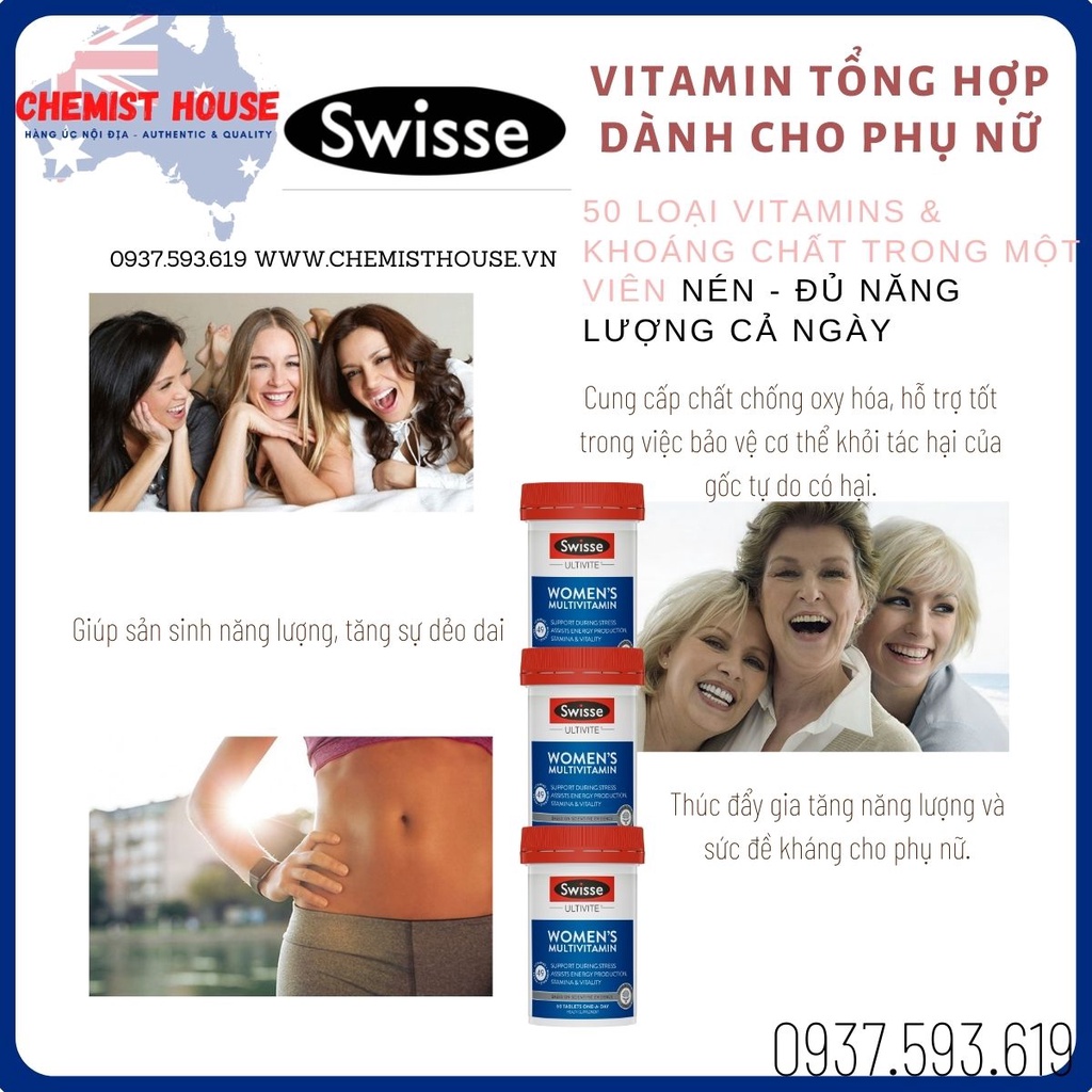 [Hàng Chuẩn ÚC] Swisse Women's Ultivite Multivitamin - 50 Vitamin TRONG 1 VIÊN dành cho Nữ DATE 2022,2023