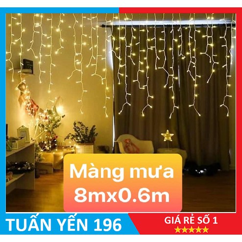 [ Hàng chất lượng ] Dây đèn LED rèm 8mx0.6m 40 sợi, dây đèn chớp tắt, đèn trang trí noel