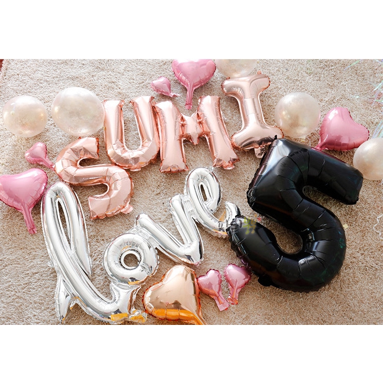 Bong bóng lá nhôm kí tự bảng chữ cái từ A-Z và số 0-9 16 inch màu vàng hồng/vàng kim/bạc tùy chọn