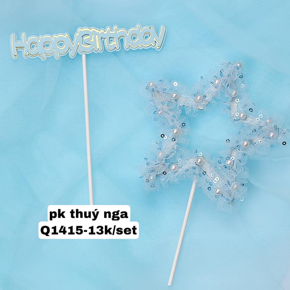 Set ngôi sao gắn hạt ngọc trai + chữ HPBD