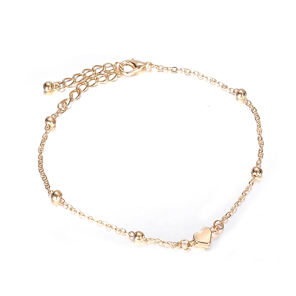 Set 4 lắc chân trang trí mặt đá và trái tim mạ vàng kiểu dáng thời trang