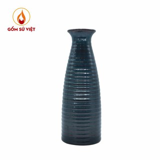 [29cm] Bình Hoa Bát Tràng men hỏa biến xanh dương kẻ dọc - lọ hoa thủ công - gian hàng chính hãng Gốm Sứ Việt
