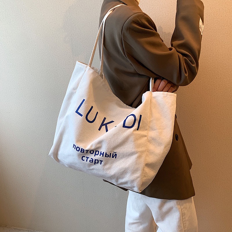 Túi Xách Canvas Cỡ Lớn In Chữ Thời Trang Cho Nữ