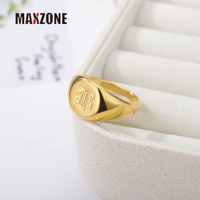 Nhẫn Khắc Chữ Cái A-Z Màu Vàng Kim Bằng Thép Không Gỉ 2022 Cho Nam Nữ