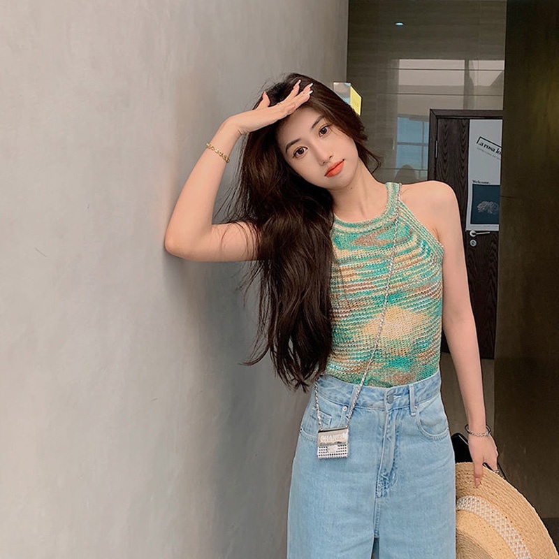 Áo kiểu IELGY ôm dáng thoáng khí cổ yếm kiểu retro cho nữ