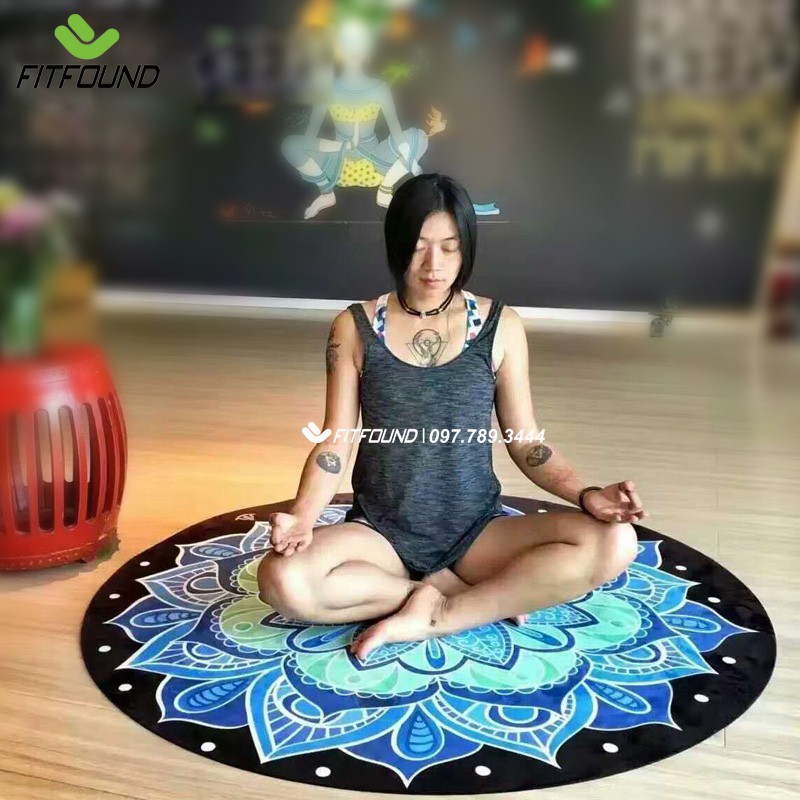 Thảm yoga tròn đường kính 140cm in hoa văn mandala