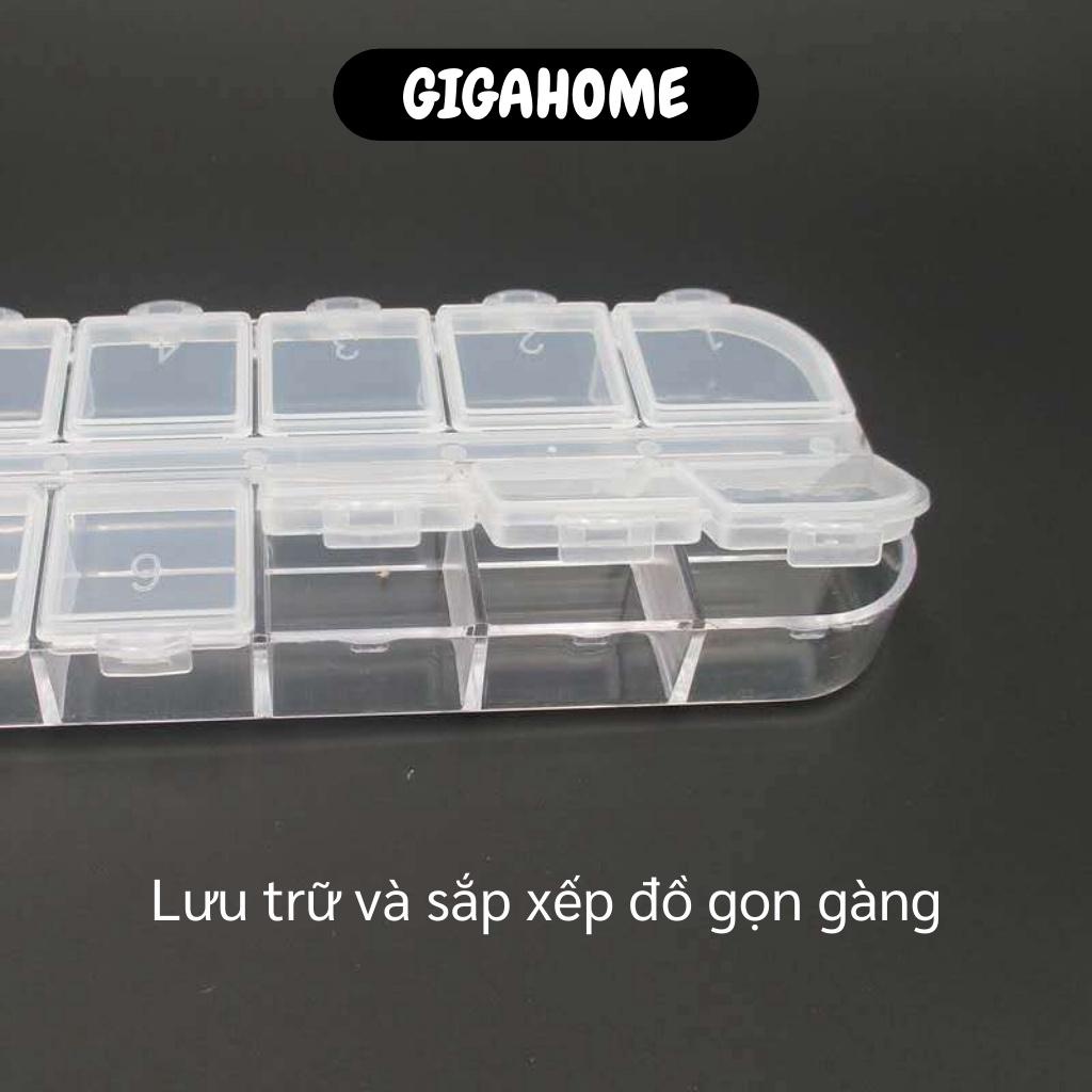 Hộp Đựng Đá Đính Nails GIGAHOME Khay Nhựa 12 Ô Nắp Bật Đựng Linh Kiện Điện Tử, Trang Sức 7833