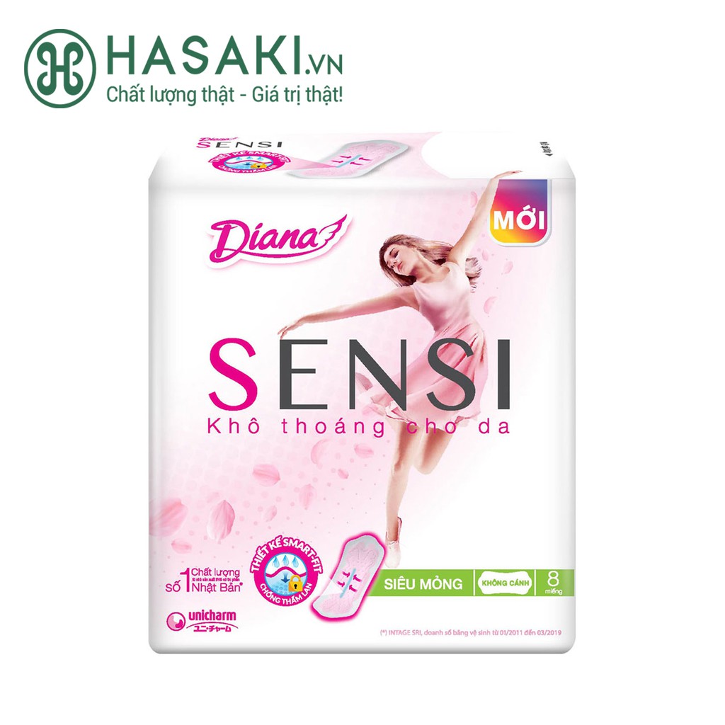 Băng Vệ Sinh Diana Sensi 23cm Siêu Mỏng Không Cánh Ban Ngày 8 Miếng