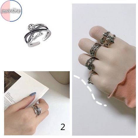 Nhẫn Đôi Khắc Chữ Mặt Cười Phong Cách Hàn Quốc