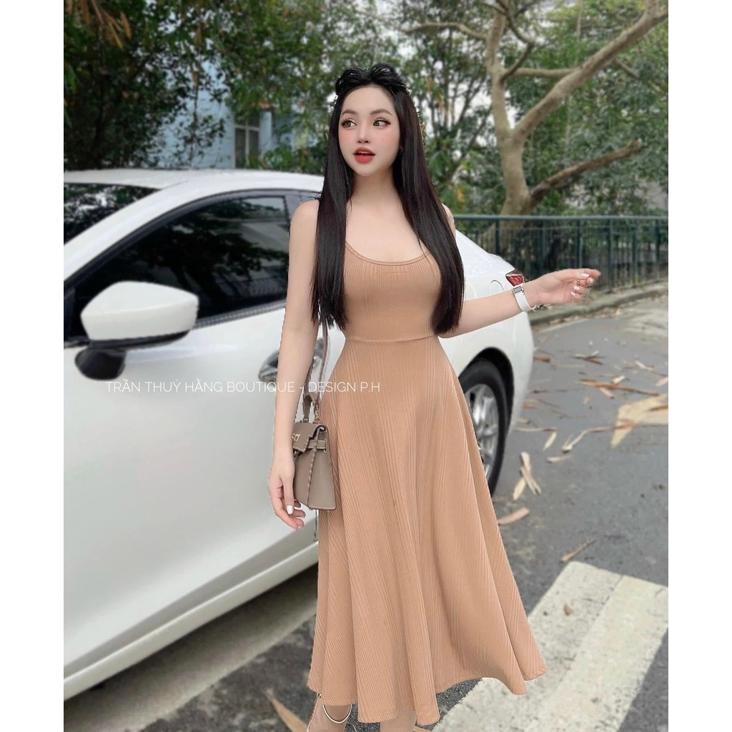 Đầm 2 dây dáng dài xòe xinh chất thun gân hot hit MK58