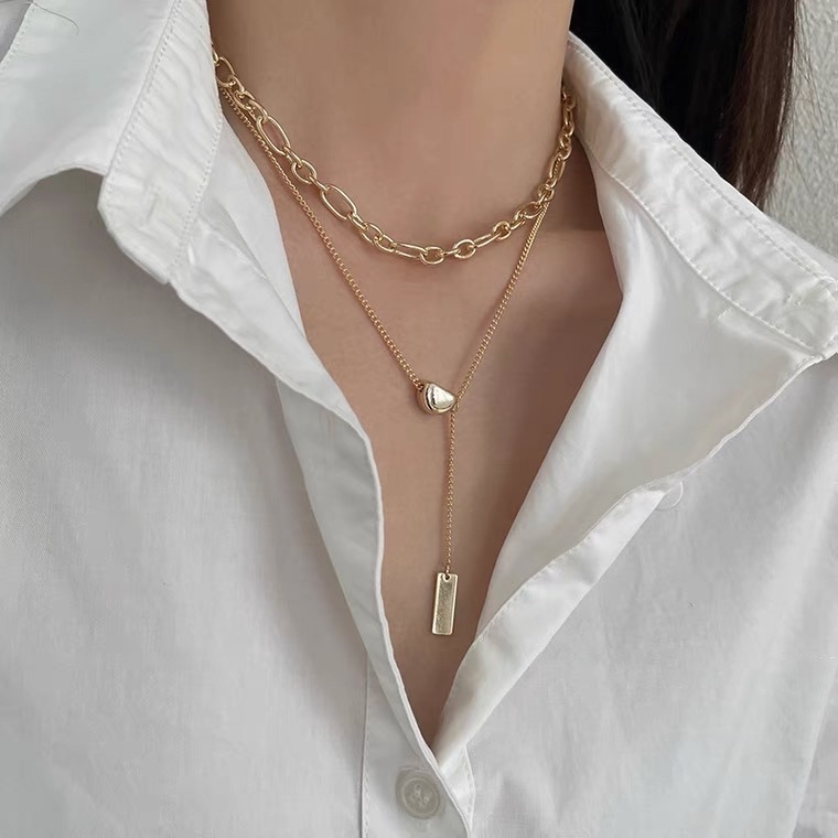 Vòng cổ hai lớp làm từ kim loại thiết kế đơn giản thời trang cho nữ