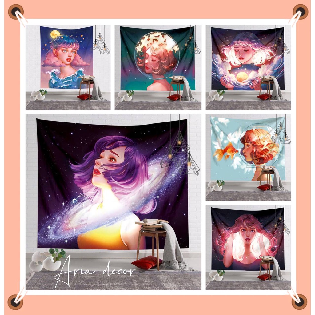 [ Quà tặng] Tranh vải treo tường Decor phong cách cô gái galaxy giải ngân hà ARIA DECOR