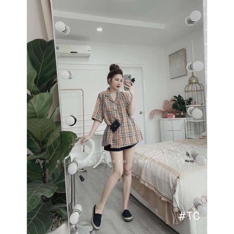 Áo sơ mi nữ cổ vest tay ngắn Buberry form rộng đẹp freesize hàn quốc HOT 2022 - Kim Dung Fashion Store | BigBuy360 - bigbuy360.vn