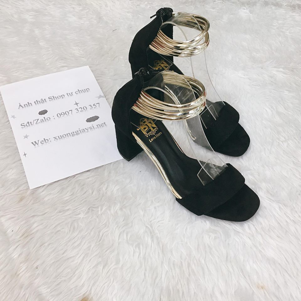 TOÀN QUỐC_ Giày cao gót sandal 7 phân quai bản vòng cổ dây đồng