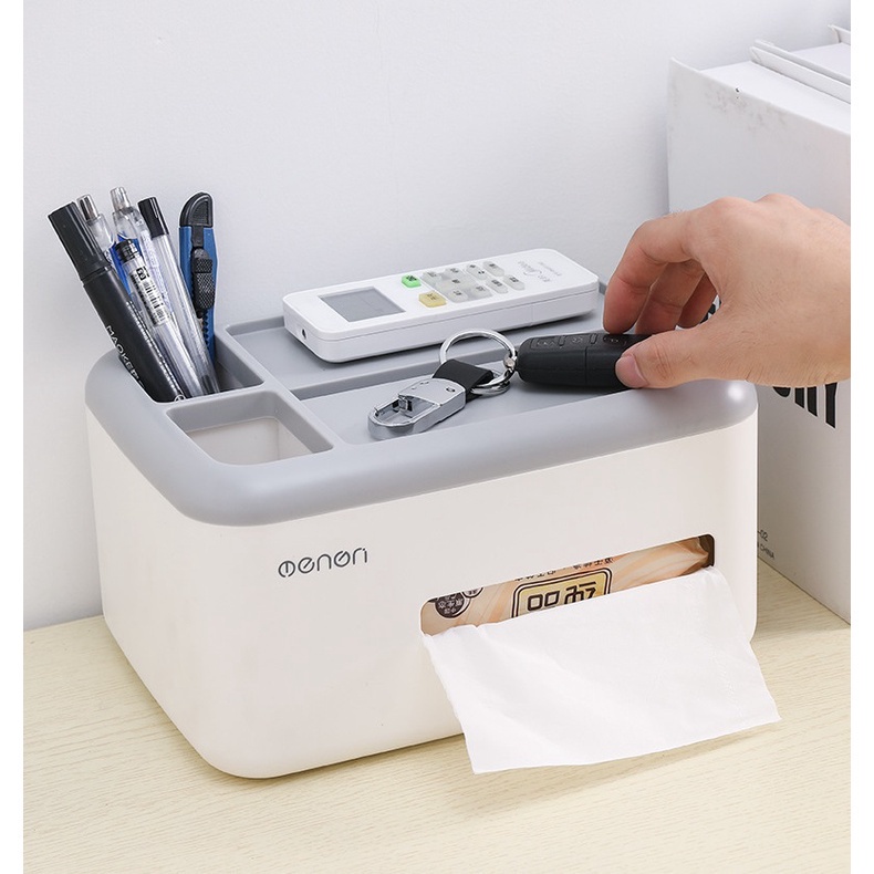 Hộp Đựng Giấy Ăn 2 Ngăn Kèm Giá Đỡ Điện Thoại, Kệ Để Mĩ Phẩm Đồ Dùng Nhà Tắm Nhựa ABS Cao Cấp