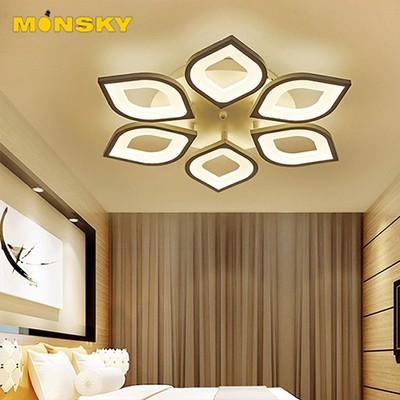 Đèn trần MONSKY MOVANA trang trí phòng khách 6 cánh mai vàng hiện đại 3 chế độ ánh sáng có điều khiển từ xa