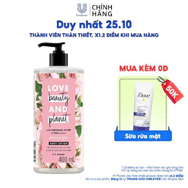 Sữa dưỡng thể Love Beauty And Planet Làm Sáng Da Delicious Glow với 100% tinh dầu hoa hồng Bulgaria 400ml