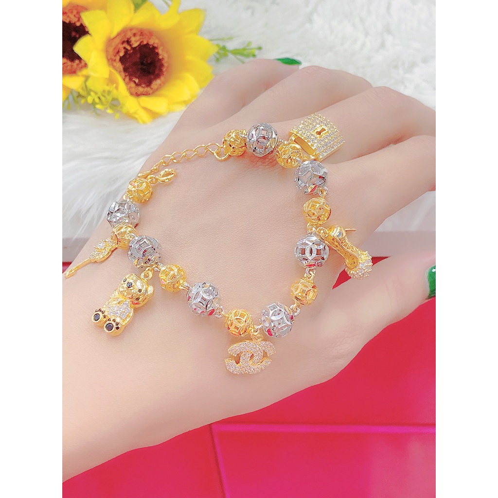 Vòng charm mạ vàng thật 18K đính đá Sáng Da Bền Màu Không Dị Ứng Làm Quà Tặng Ý Nghĩa - Trang Sức Nữ Đẹp
