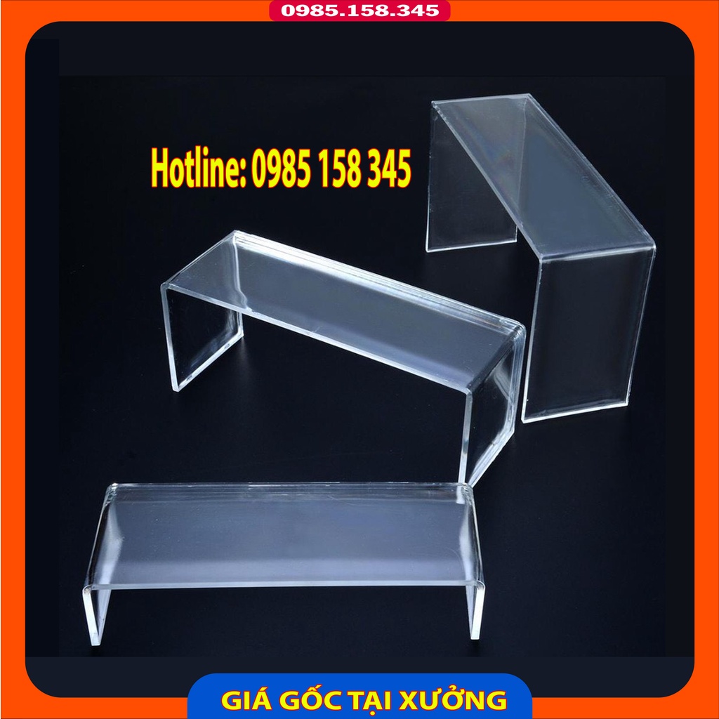 Kệ mica chữ U trưng bày mô hình, sản phẩm, quà tặng, giày dép, trang sức, mỹ phẩm