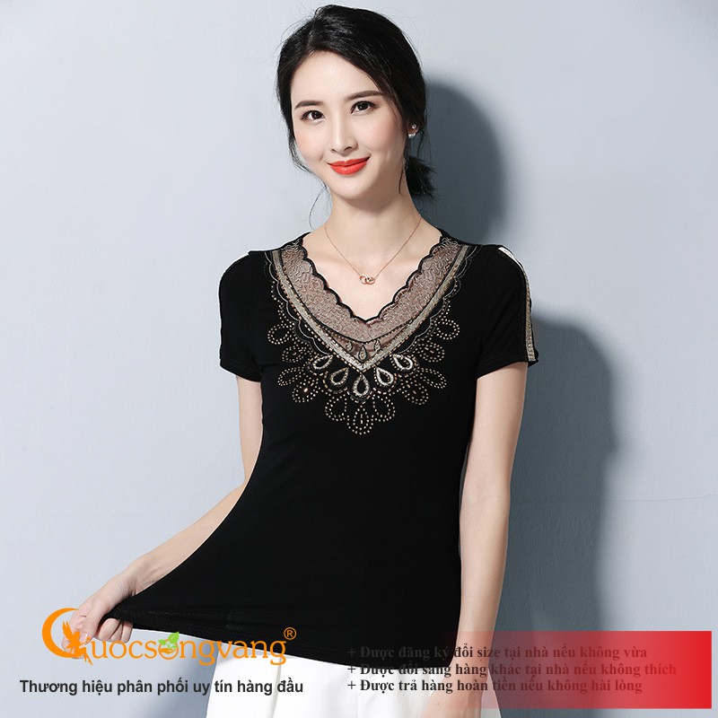 Áo kiểu nữ cổ tim áo nữ đính đá GLA262 Cuocsongvang