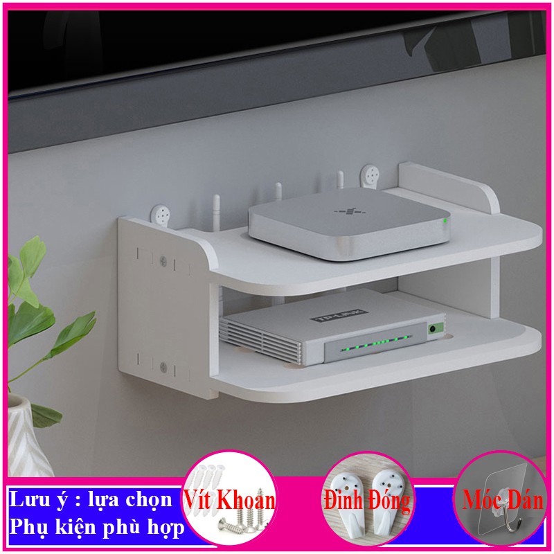 kệ wifi treo tường 2 tầng, giá để modem, đầu thu kỹ thuật số, điện thoại, remote, ổ cắm điện, tạo không gian gàng - a28