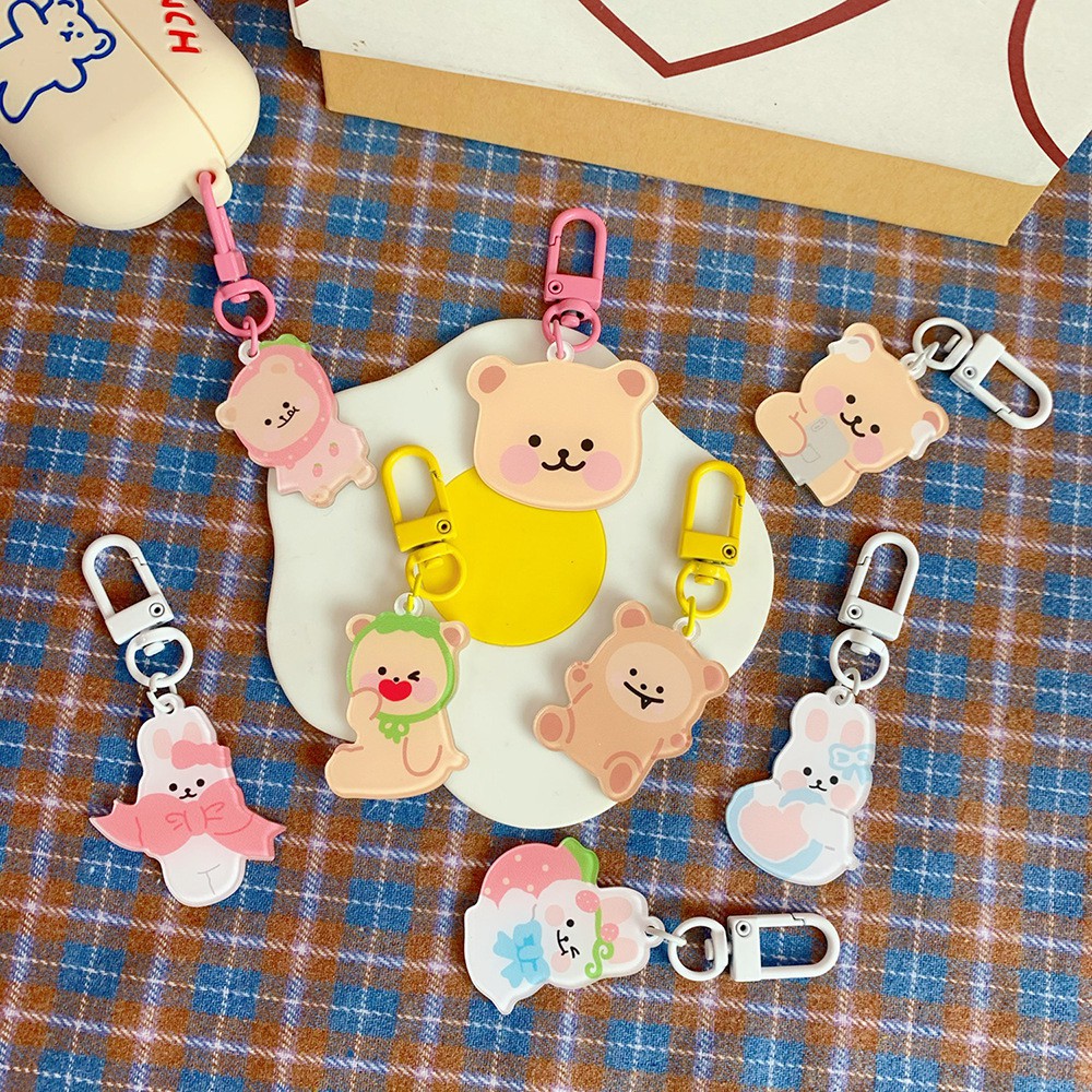 Móc Khóa KeyChain Cài Trang Trí Airpods Khuyên Màu Gấu và Thỏ Đáng Yêu Bear Rabbit