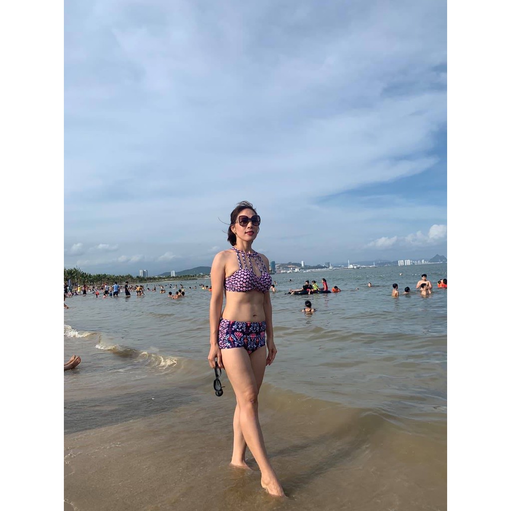 Set Bikini 3 Mảnh Kèm Áo Choàng BG064 HOA XANH | BigBuy360 - bigbuy360.vn