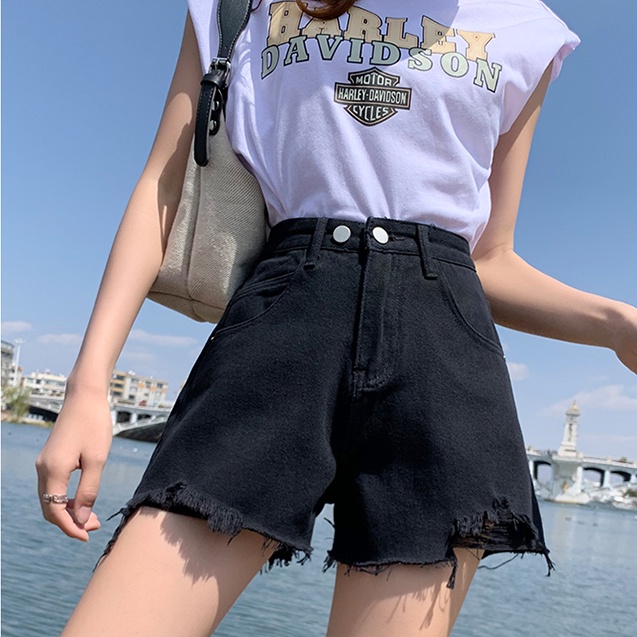 Quần Short Denim Lưng Cao Phong Cách Hàn Quốc Đơn Giản Dành Cho Nữ