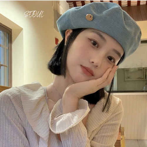 Mũ beret denim cao cấp phong cách Ullzang sành điệu, mũ nồi nữ mã BR8