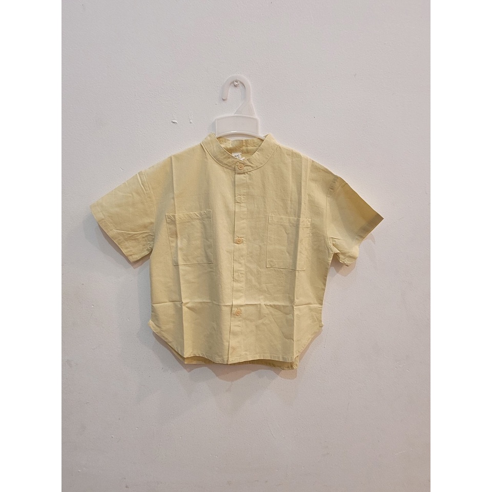 ÁO SƠ MI VÀNG XANH CỔ TRỤ CHO BÉ TRAI CAO CẤP