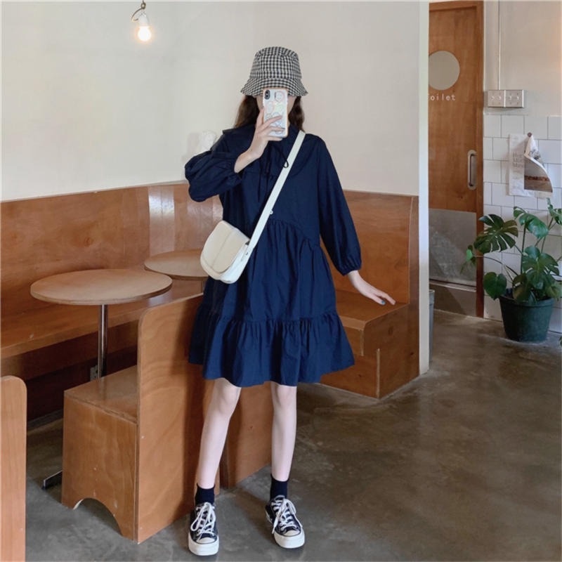 Đầm cổ thủy thủ dáng rộng thiết kế mới thời trang mùa xuân thu theo phong cách hàn quốc cho nữ