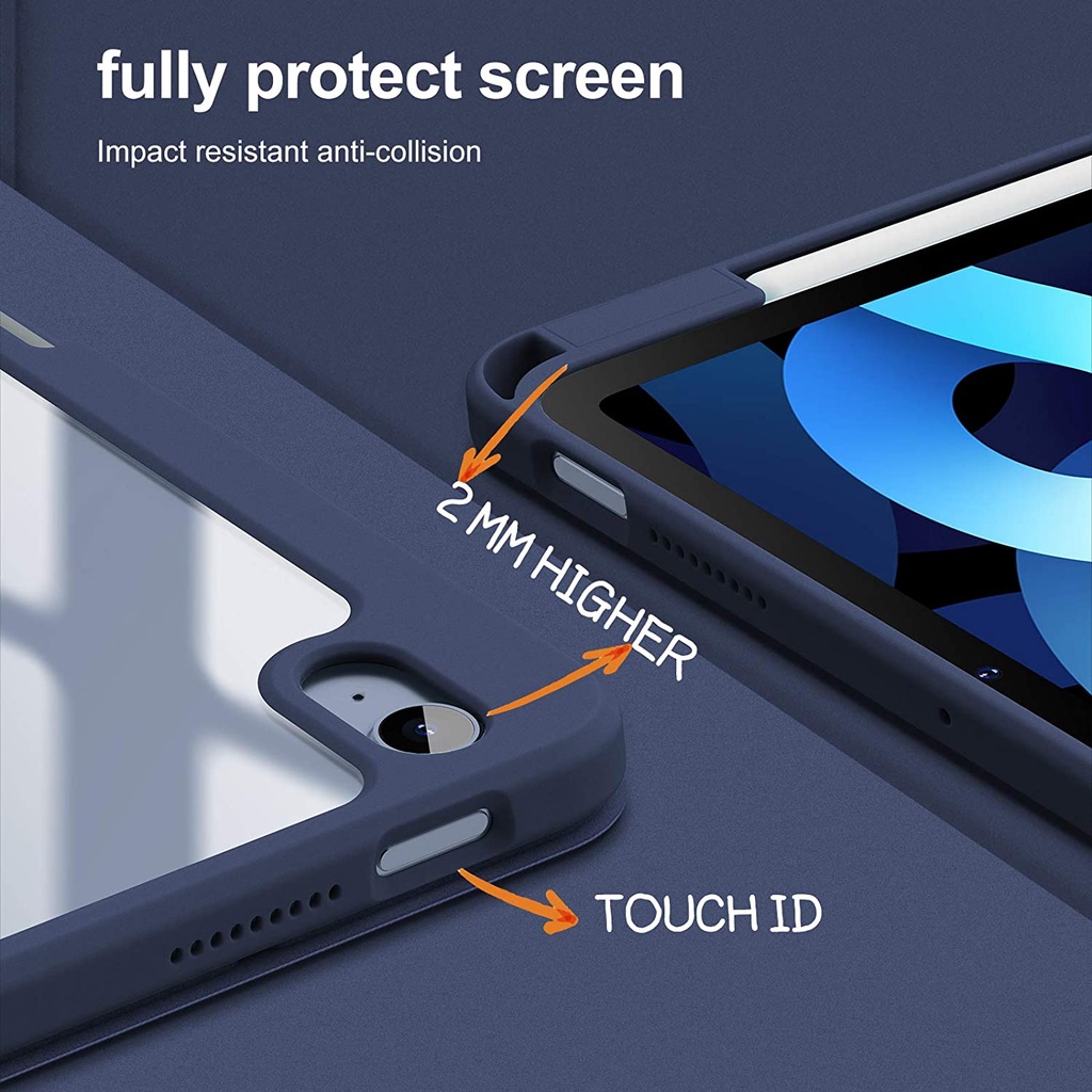 Bao Da Máy Tính Bảng PU Silicon Trong Suốt Có Ngăn Đựng Bút Cho iPad 12.9 inch 2018 / 2020 / 2021 Air 3 / Pro 10.5 Vỏ