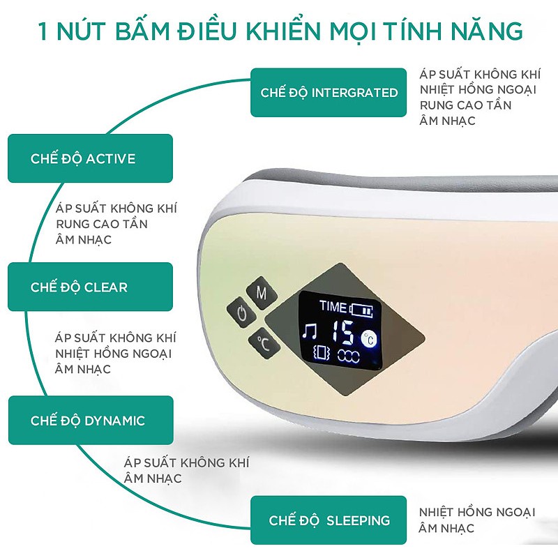 Máy Massage Mắt Cao Cấp KINGTECH KY-925 Mát xa Túi Khí Kèm Nhiệt, Tích Hợp Nghe Nhạc Bluetooth, Bảo Hành 12 Tháng