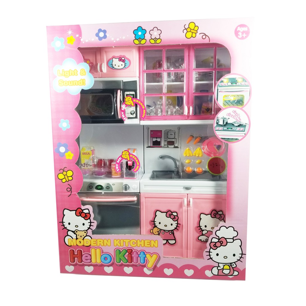 Đồ Chơi Tủ Bếp Hello Kitty Màu Hồng 2 Ngăn Cao Cấp Có Tiếng Nấu Ăn Cho Bé Chơi Đồ Hàng Vui Nhộn