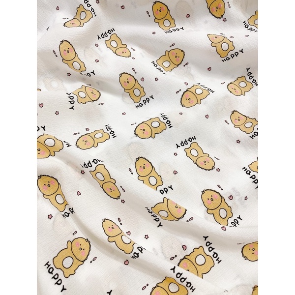 vải đũi xốp mềm nhẹ mát hình con khủng long happy
