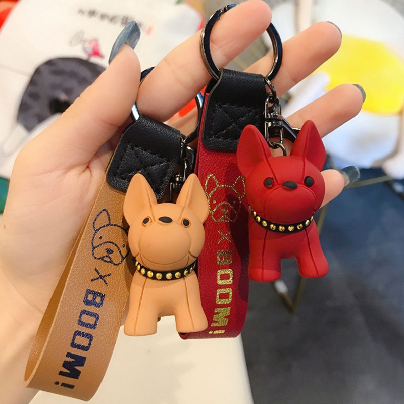 Móc khóa da PU hình chó Bull thời trang