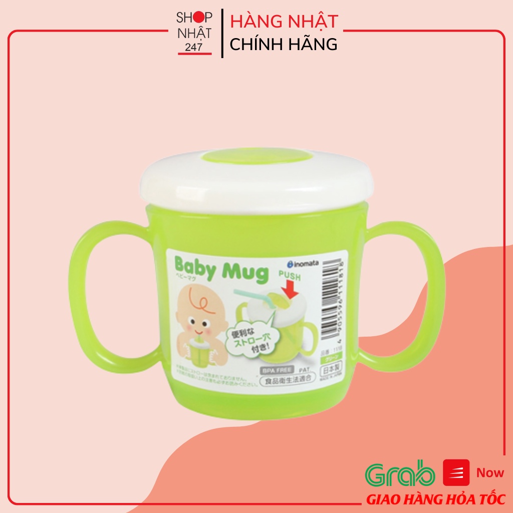 [Hỏa Tốc HN] Cốc tập uống có tay cầm INOMATA màu xanh lá cây Nội địa Nhật Bản