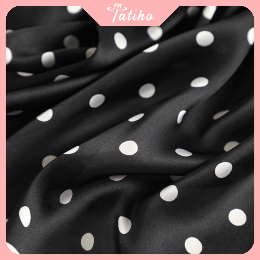 Khăn Lụa Vuông Turban Cao Cấp Họa Tiết Chấm Bi Làm Áo Quàng Cổ - Chất Liệu Silk - 90x90cm - Tatiho - Mã KL056