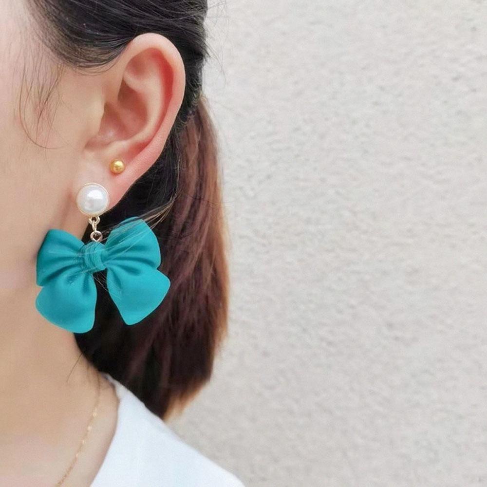 Bông Tai Hàn Quốc Dáng Dài Màu Hồng / Xanh Lá / Xanh Lá Phong Cách Tối Giản