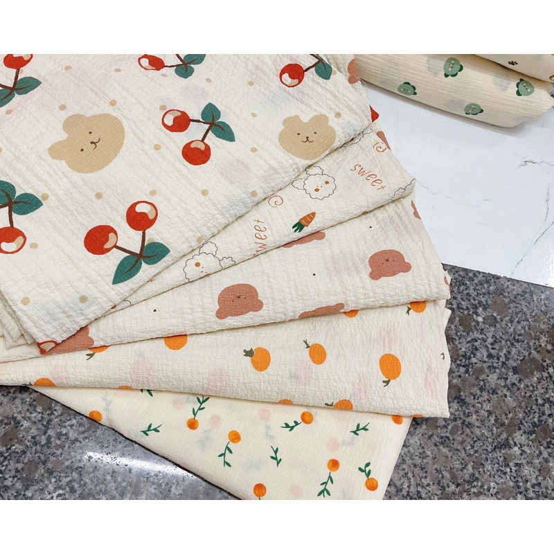 vải đũi xốp chất đep loại 1 siêu mềm nhẹ mát co dãn may bộ mặc nhà siêu dễ thương nền be