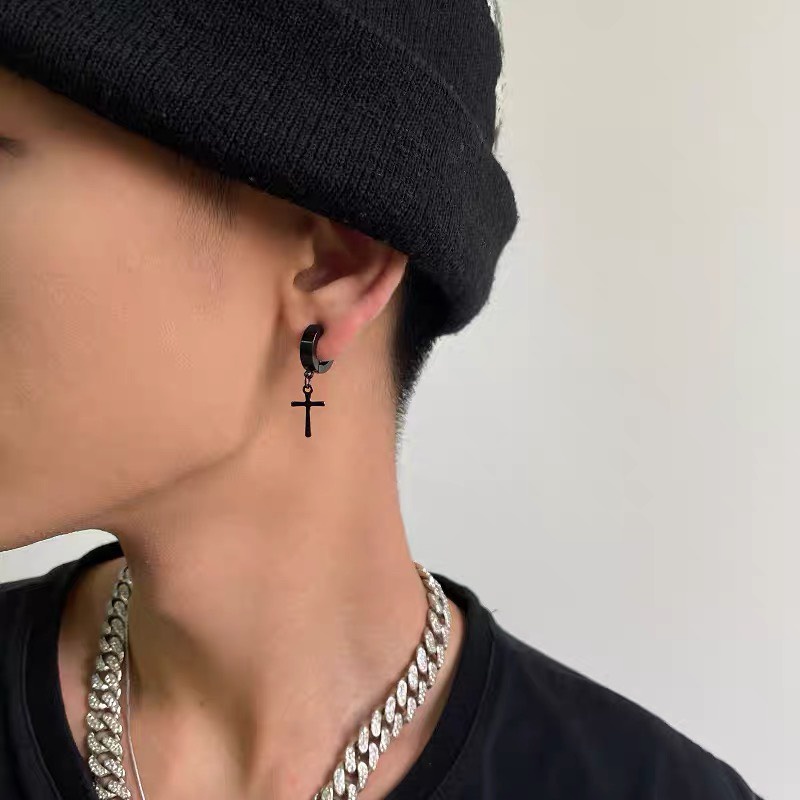 Khuyên Tai Nam Không Cần Bấm Lỗ GIÁ 1 CHIẾC, Khuyên Tai Kẹp Nhiều Lựa Chọn chữ thập, ngôi sao  Cam Accessories